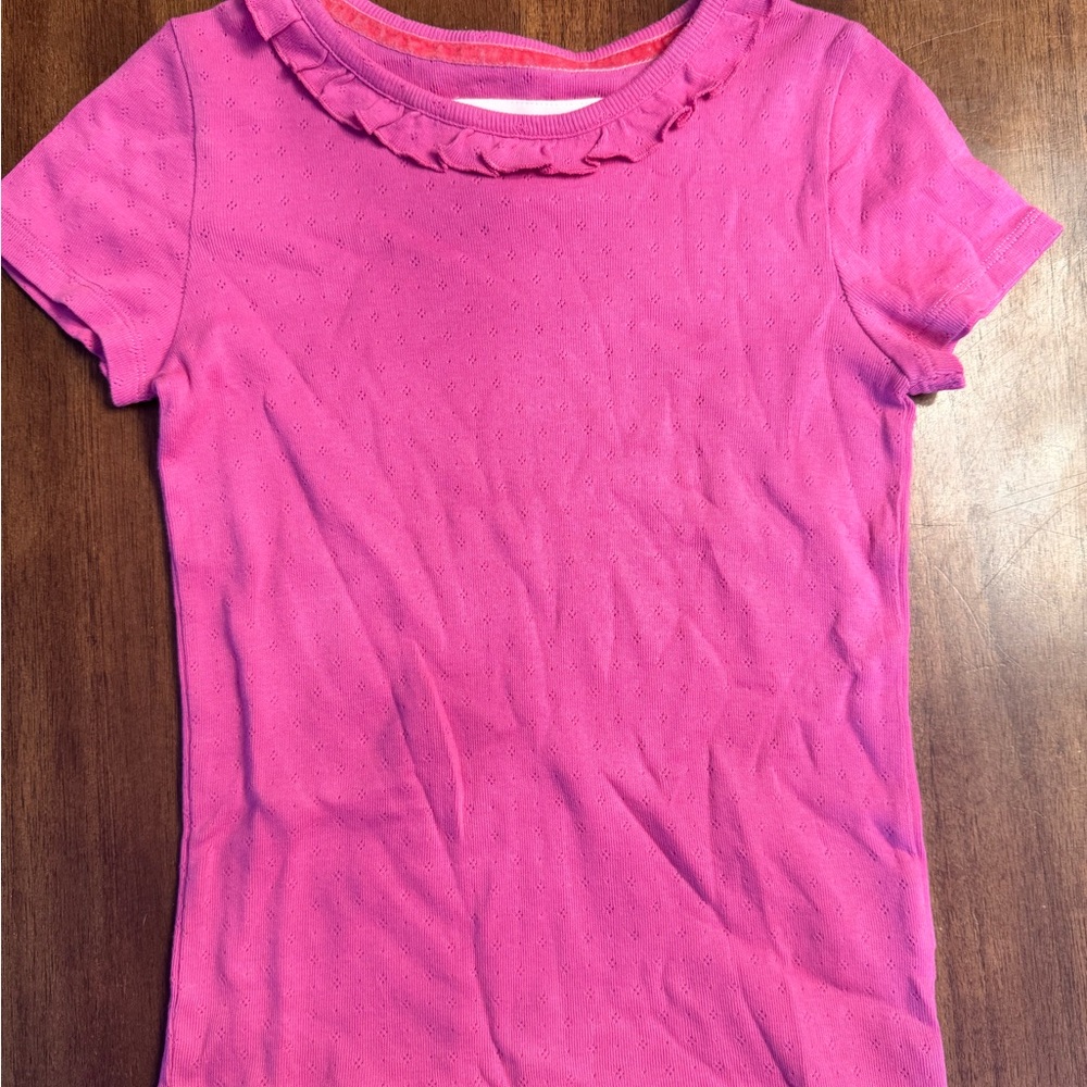 Boden Fuchsia Ruffle Neck Kids Tee